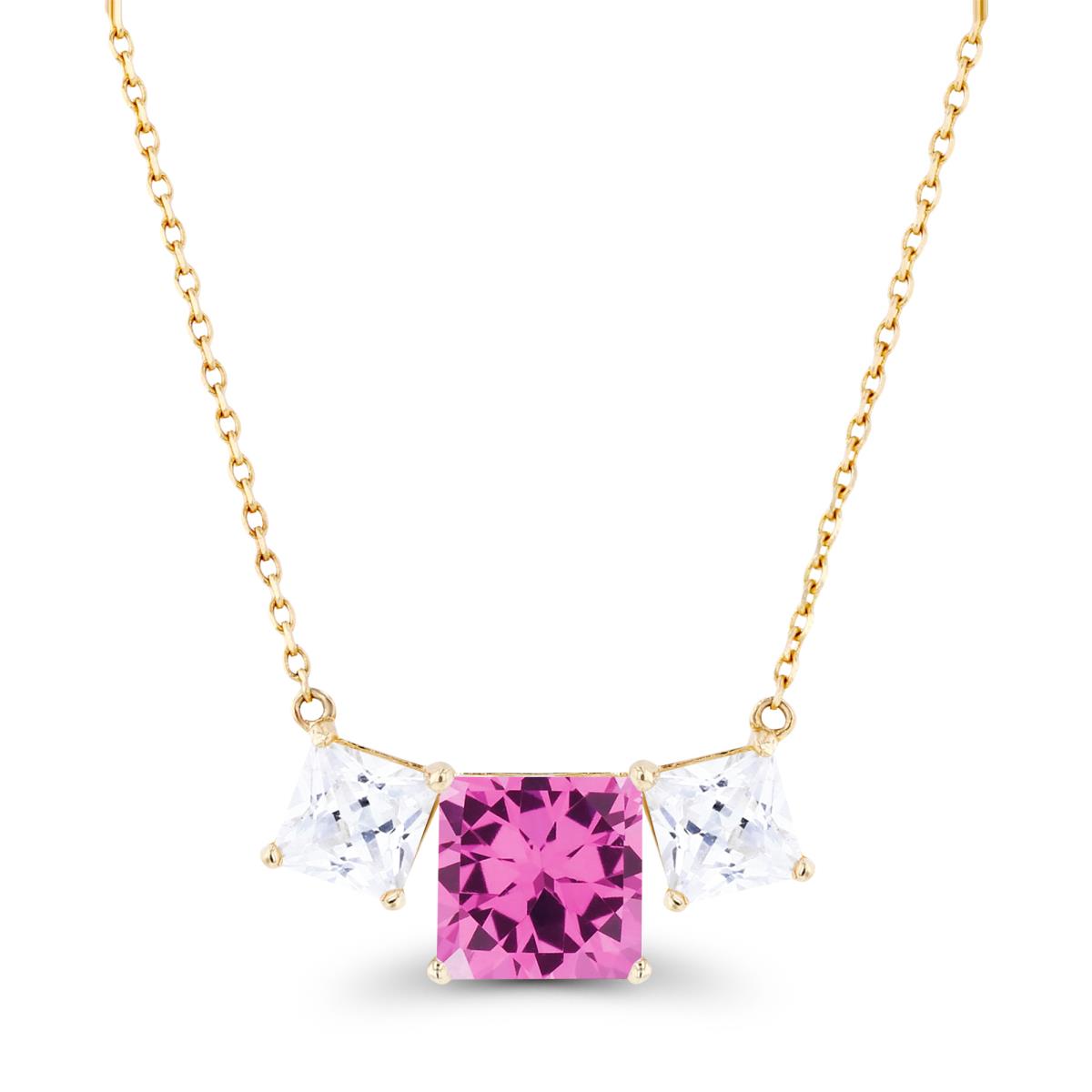 14K Yellow Gold Triple 6mm Created Pink Sapphire & 4mm Created White Sapphire 18" Necklace