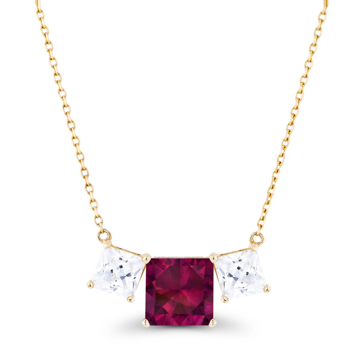 14K Yellow Gold Triple 6mm Created Ruby & 4mm Created White Sapphire 18" Necklace
