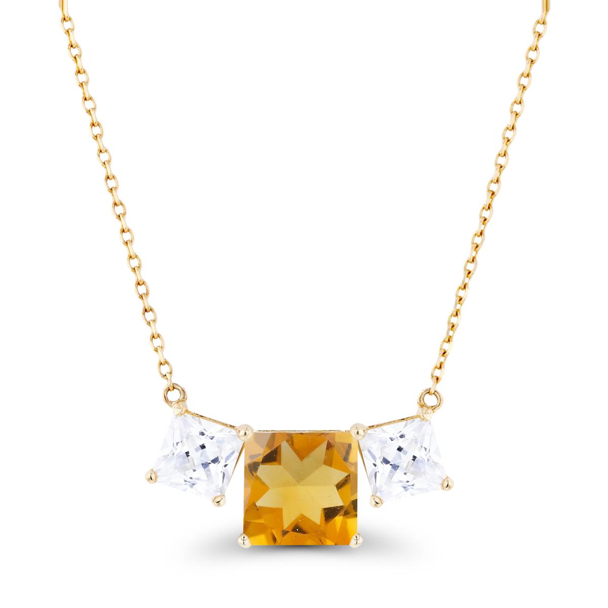 14K Yellow Gold Triple 6mm Citrine & 4mm Created White Sapphire 18" Necklace