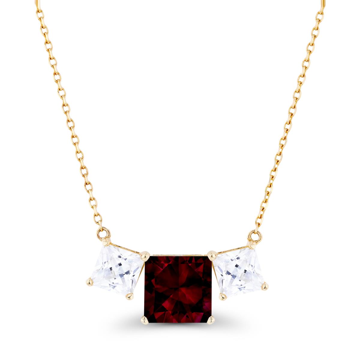 14K Yellow Gold Triple 6mm Garnet & 4mm Created White Sapphire 18" Necklace