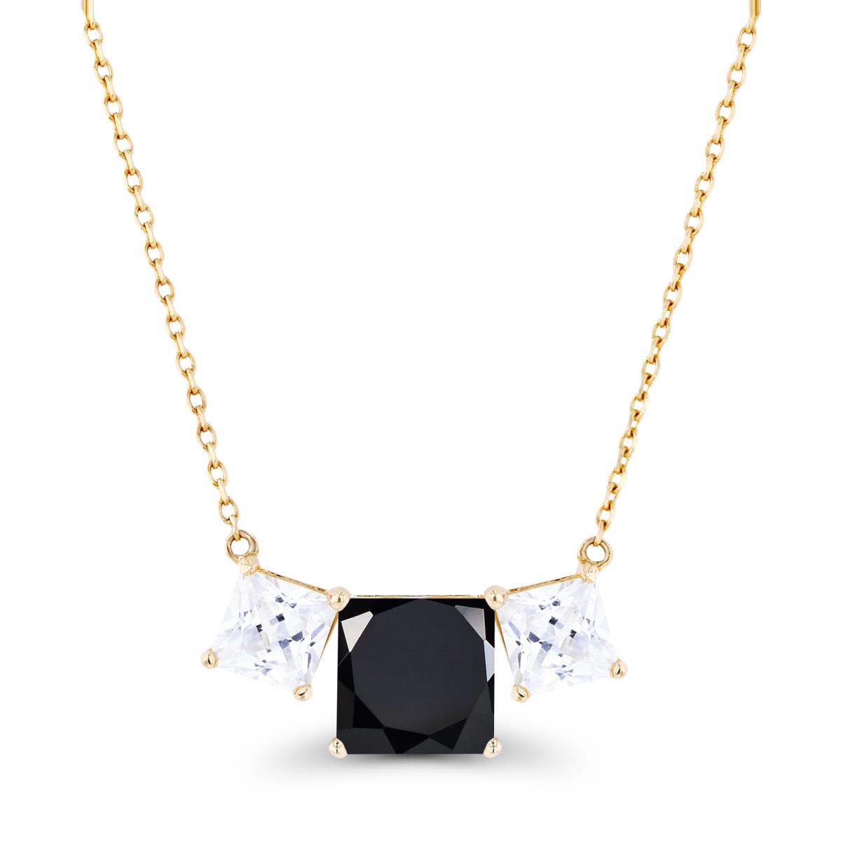 14K Yellow Gold Triple 6mm Onyx & 4mm Created White Sapphire 18" Necklace