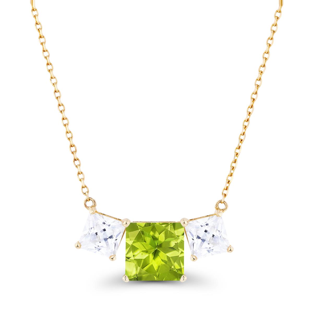 14K Yellow Gold Triple 6mm Peridot & 4mm Created White Sapphire 18" Necklace
