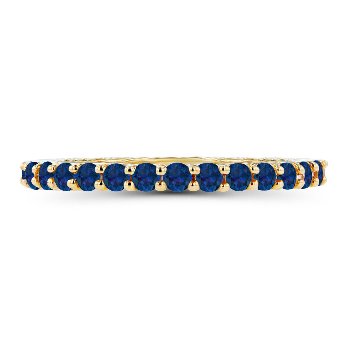 14K Yellow Gold 2mm Round Created Blue Sapphire Micropave Eternity Ring