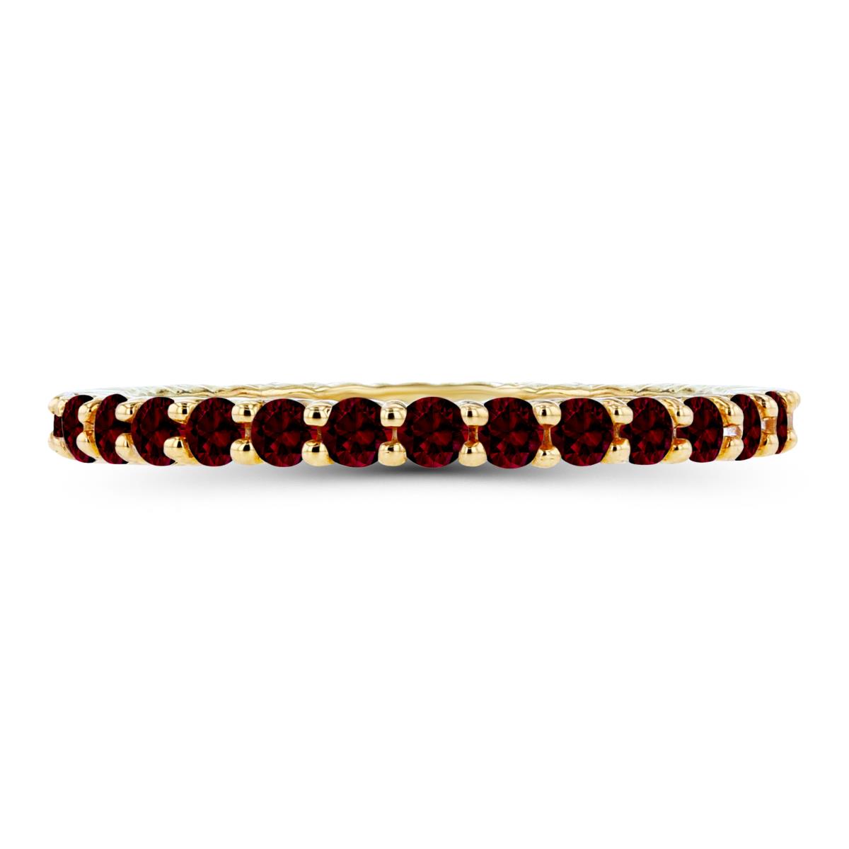 14K Yellow Gold 2mm Round Garnet Micropave Eternity Ring