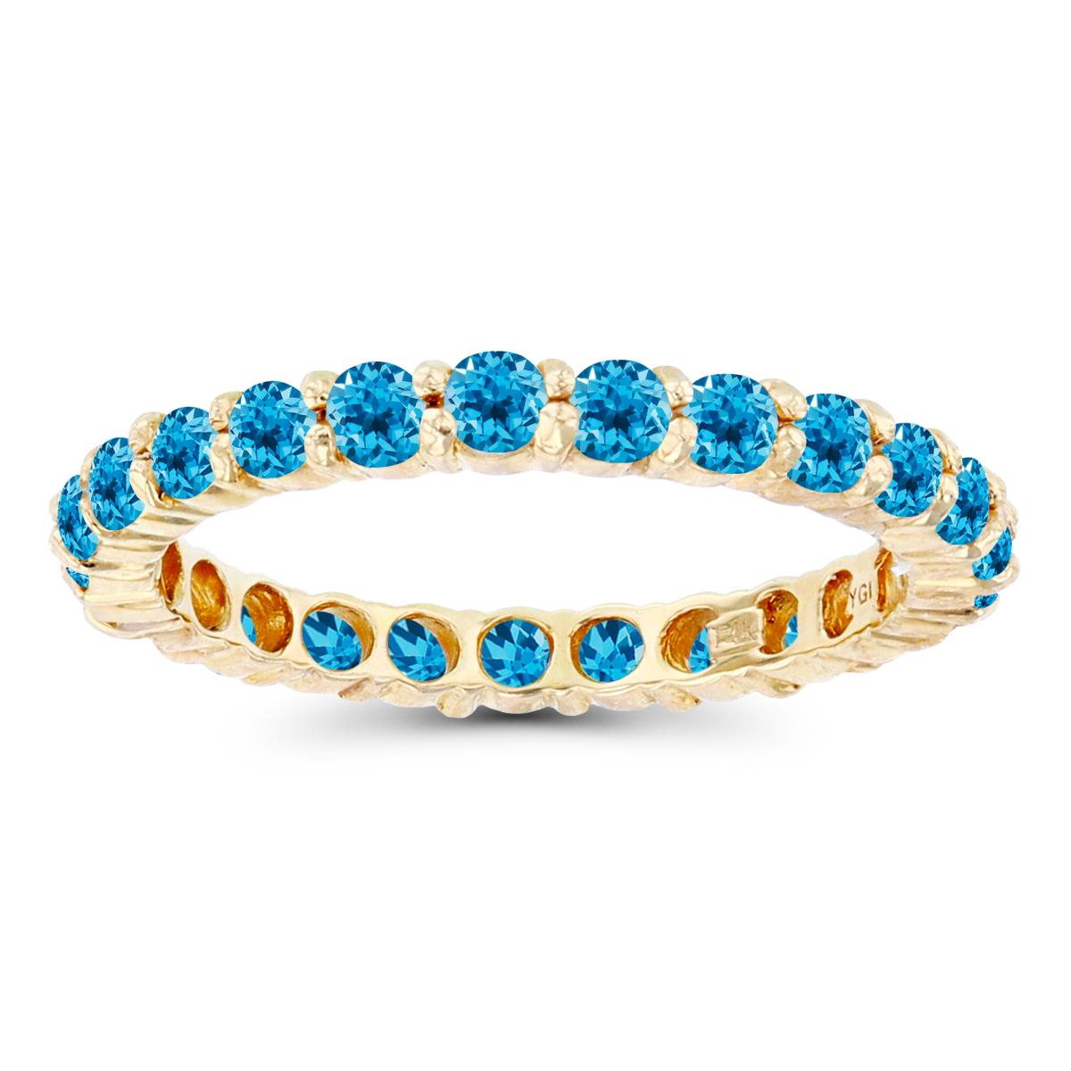 14K Yellow Gold 2.5mm Round Swiss Blue Topaz Micropave Eternity Ring