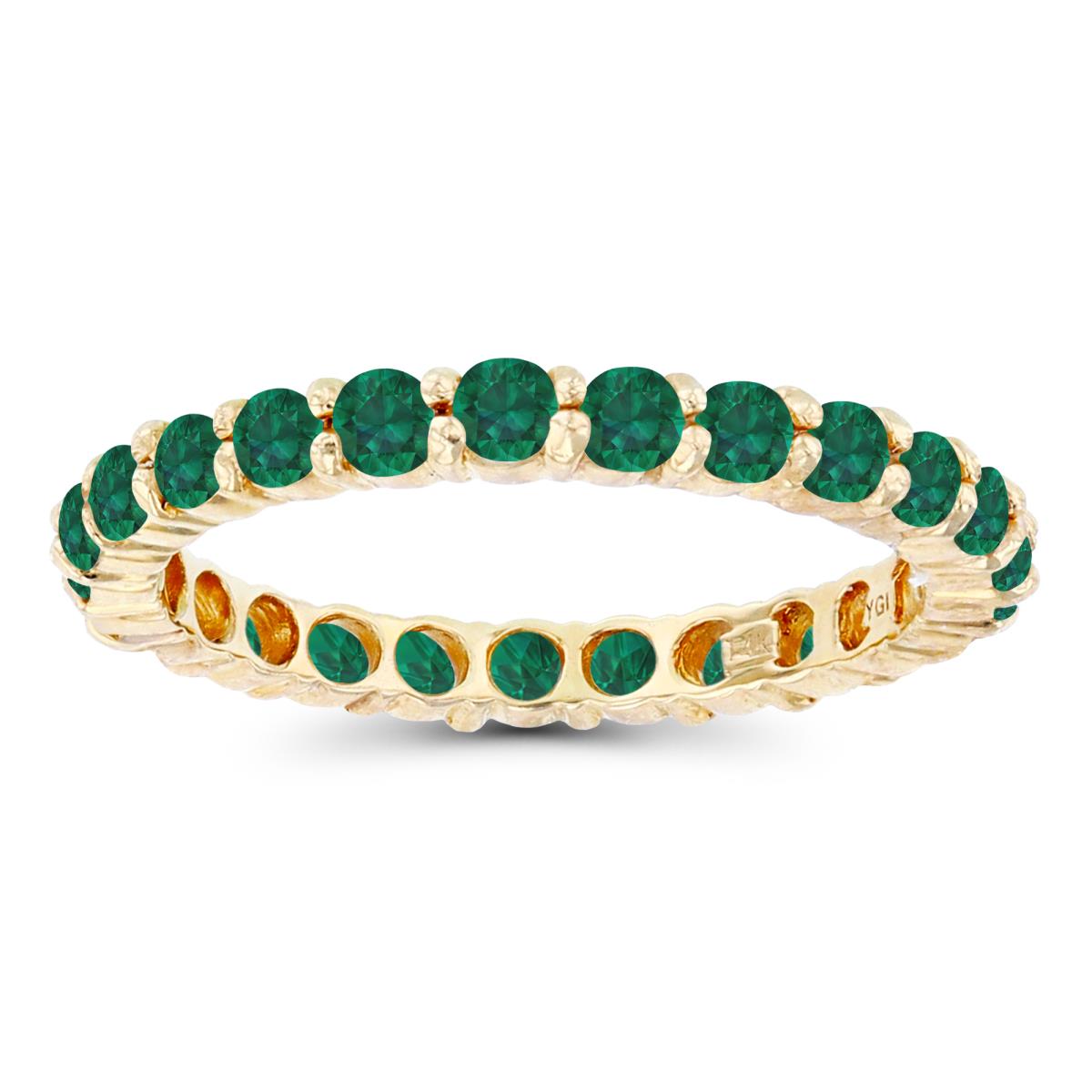 14K Yellow Gold 2.5mm Round Created Emerald Micropave Eternity Ring