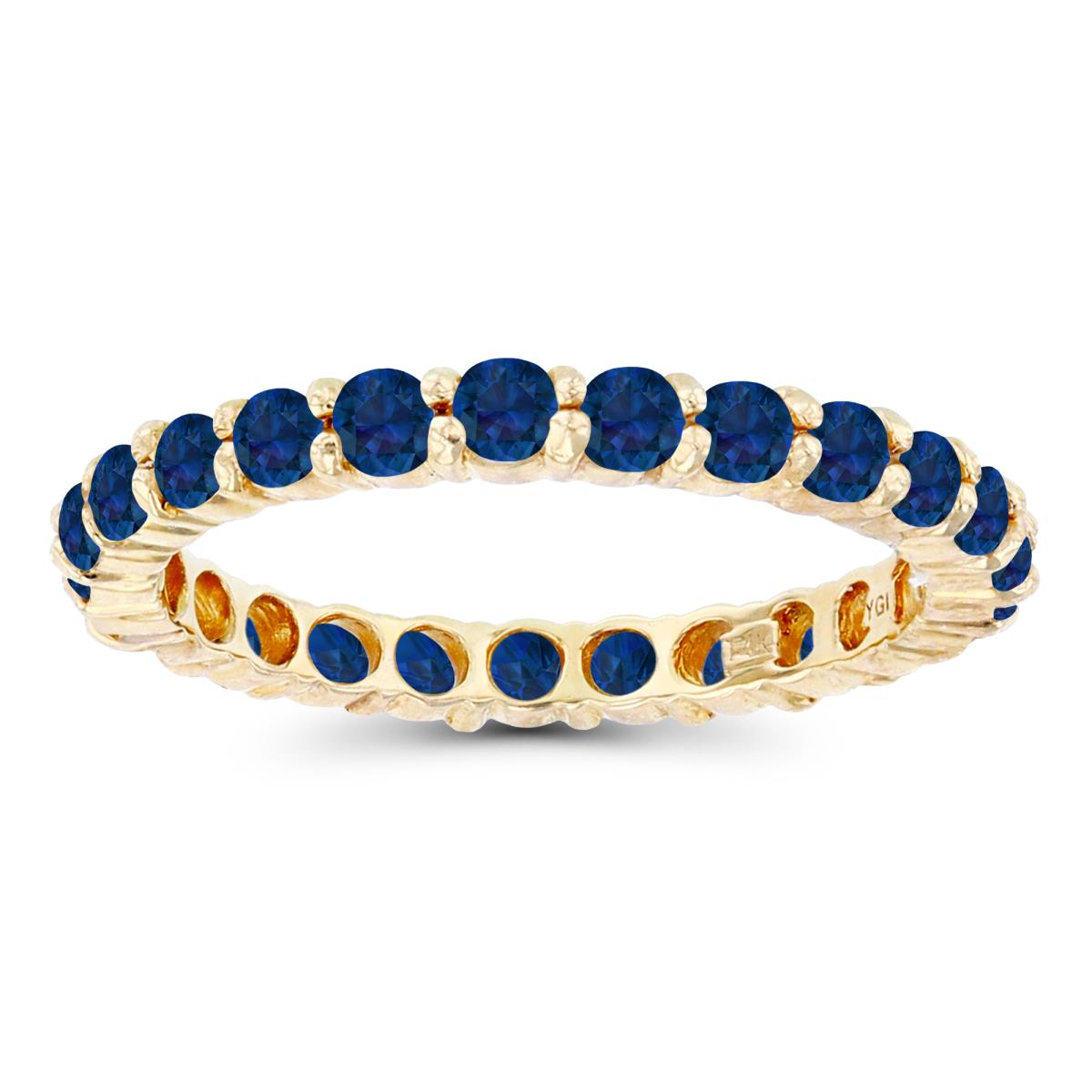 14K Yellow Gold 2.5mm Round Created Blue Sapphire Micropave Eternity Ring