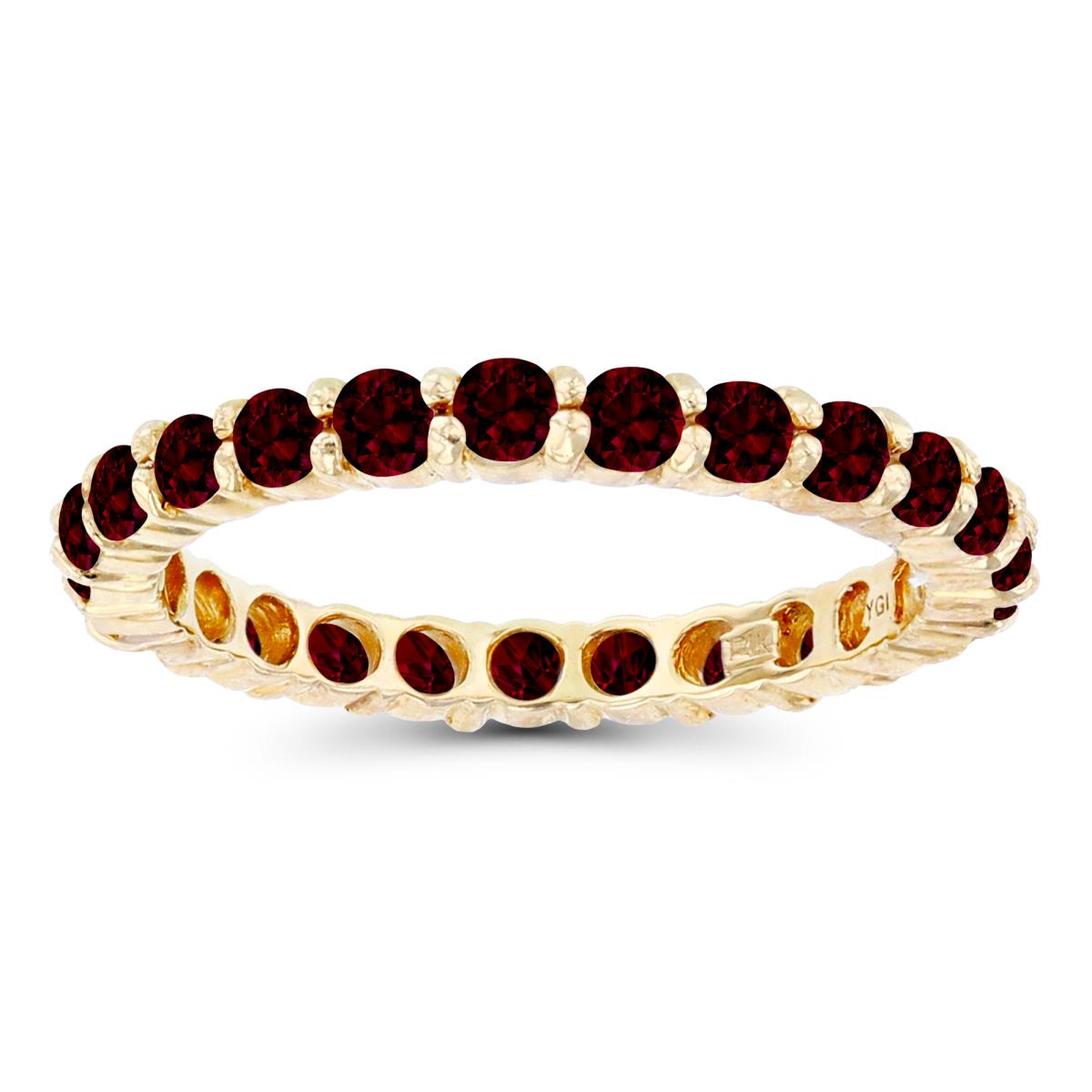 14K Yellow Gold 2.5mm Round Garnet Micropave Eternity Ring