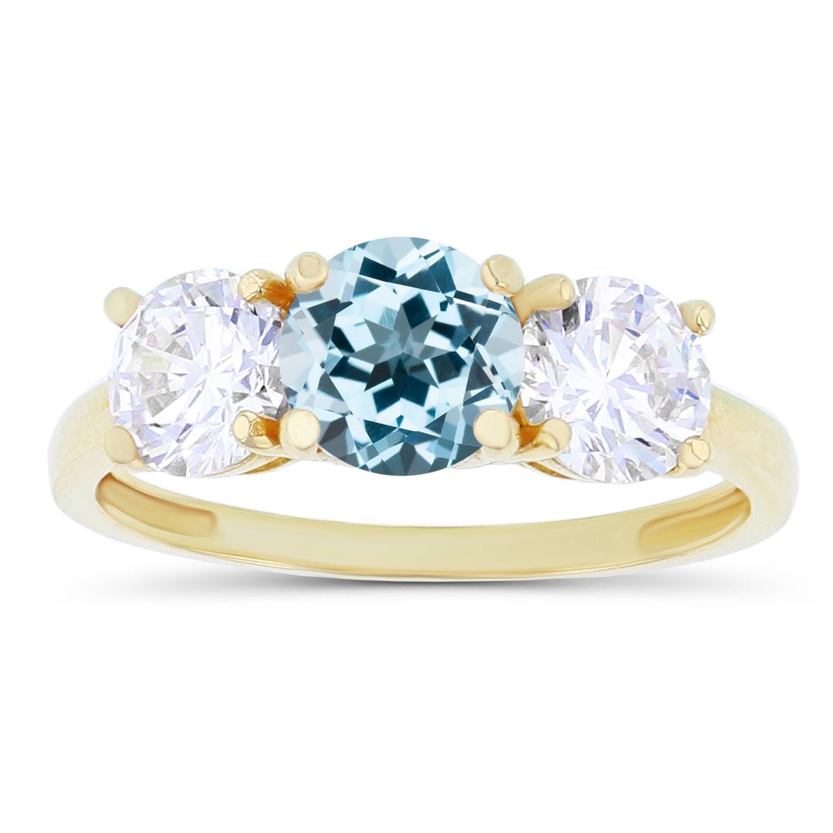 14K Yellow Gold 3-Stones Sky Blue Topaz & Created White Sapphire Anniversary Ring