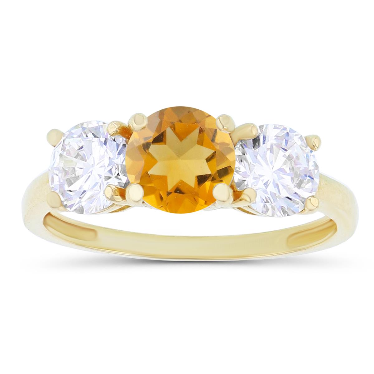 14K Yellow Gold 3-Stones Citrine & Created White Sapphire Anniversary Ring