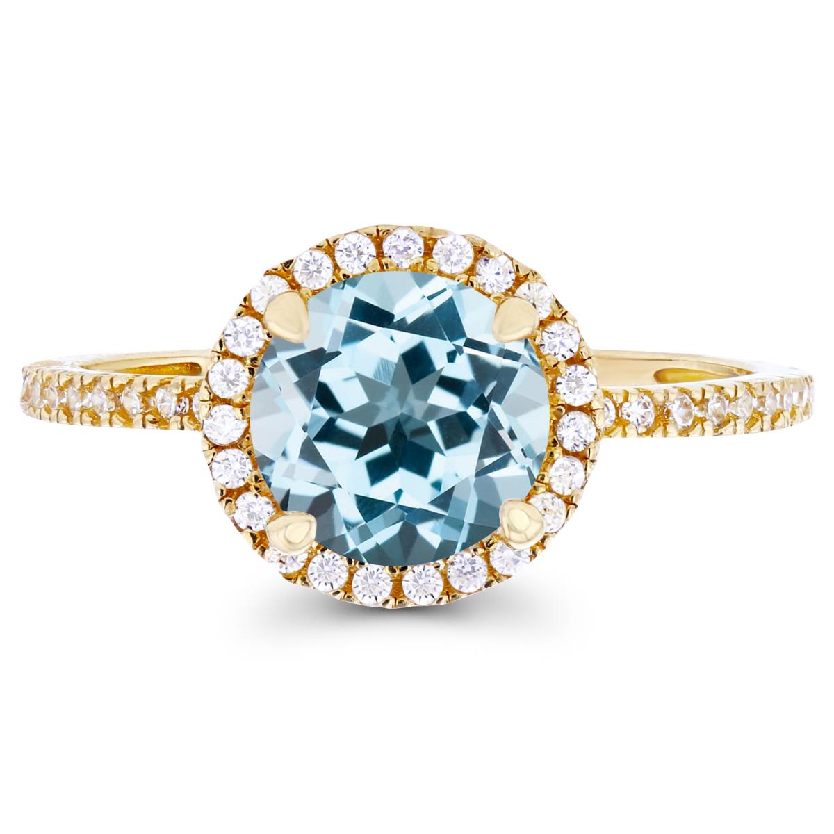 14K Yellow Gold 7mm Sky Blue Topaz & Created White Sapphire Halo Engagement Ring