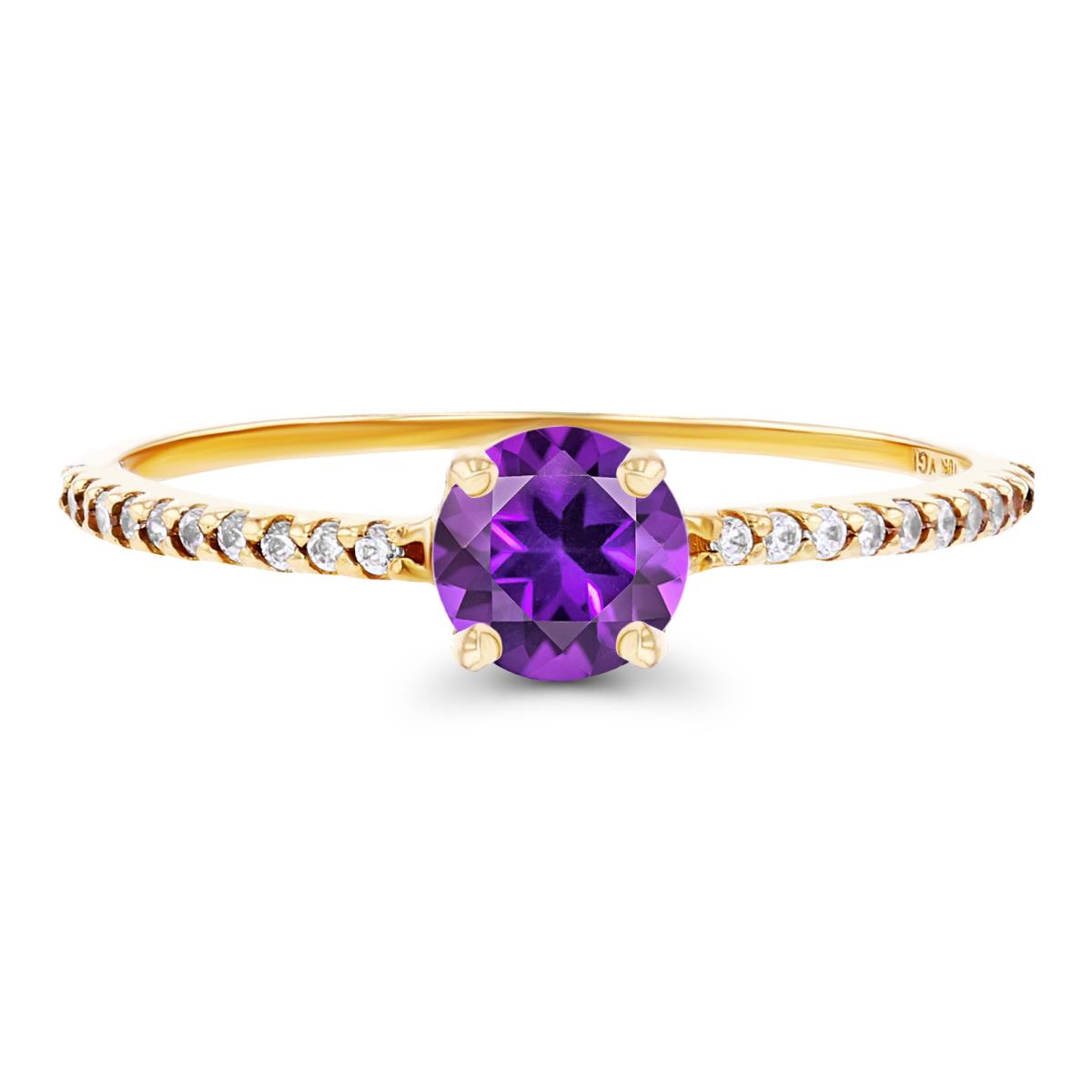14K Yellow Gold  5mm Amethyst & Created White Sapphire Sides Engagement Ring