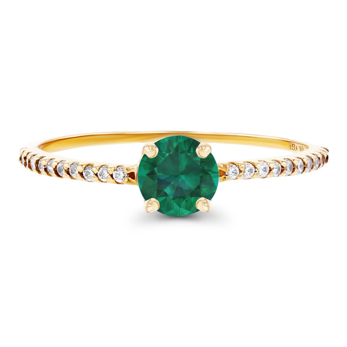 14K Yellow Gold  5mm Created Emerald & Created White Sapphire Sides Engagement Ring