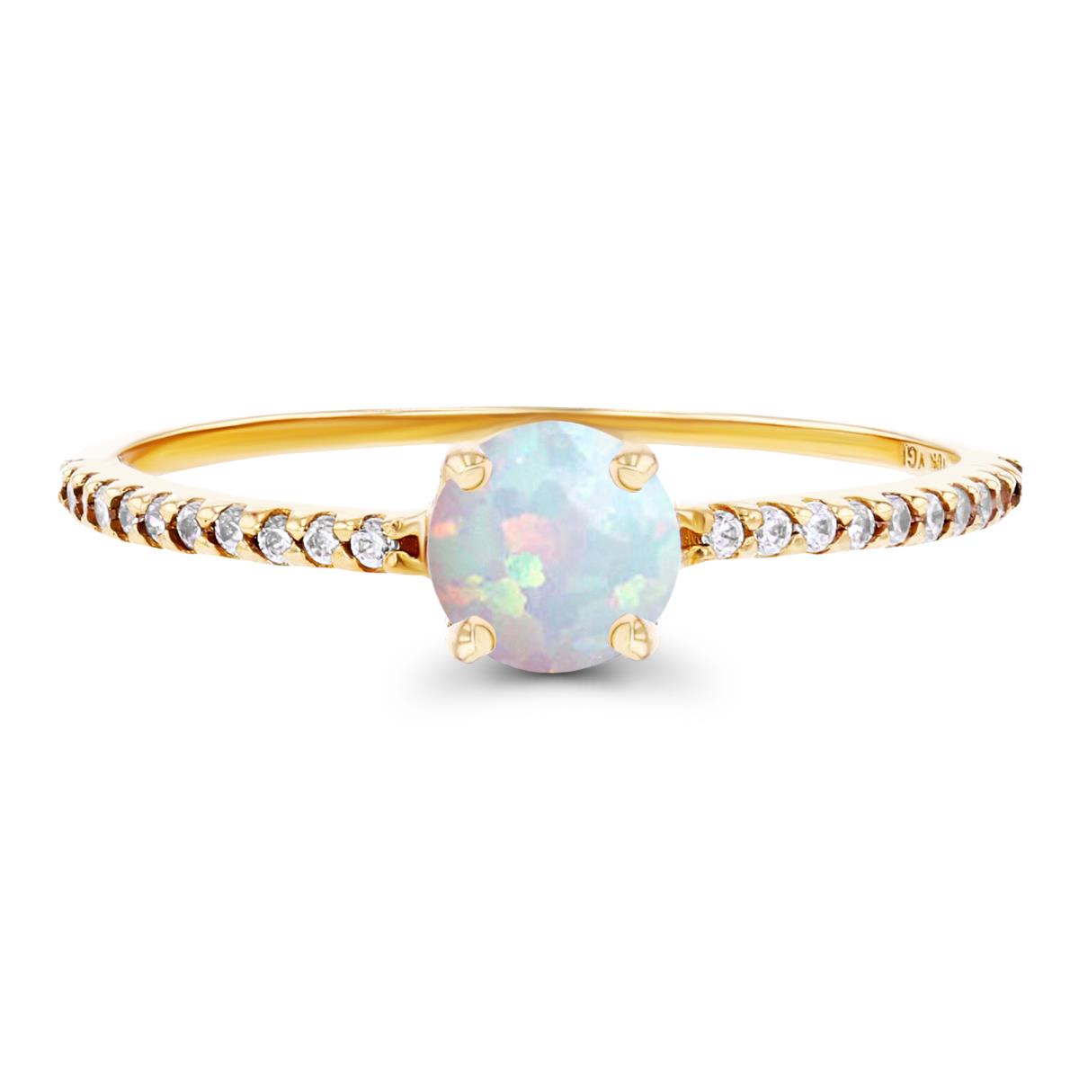 14K Yellow Gold  5mm Created Opal & Created White Sapphire Sides Engagement Ring