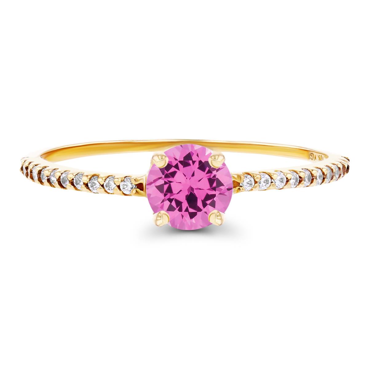 14K Yellow Gold  5mm Created Pink Sapphire & Created White Sapphire Sides Engagement Ring