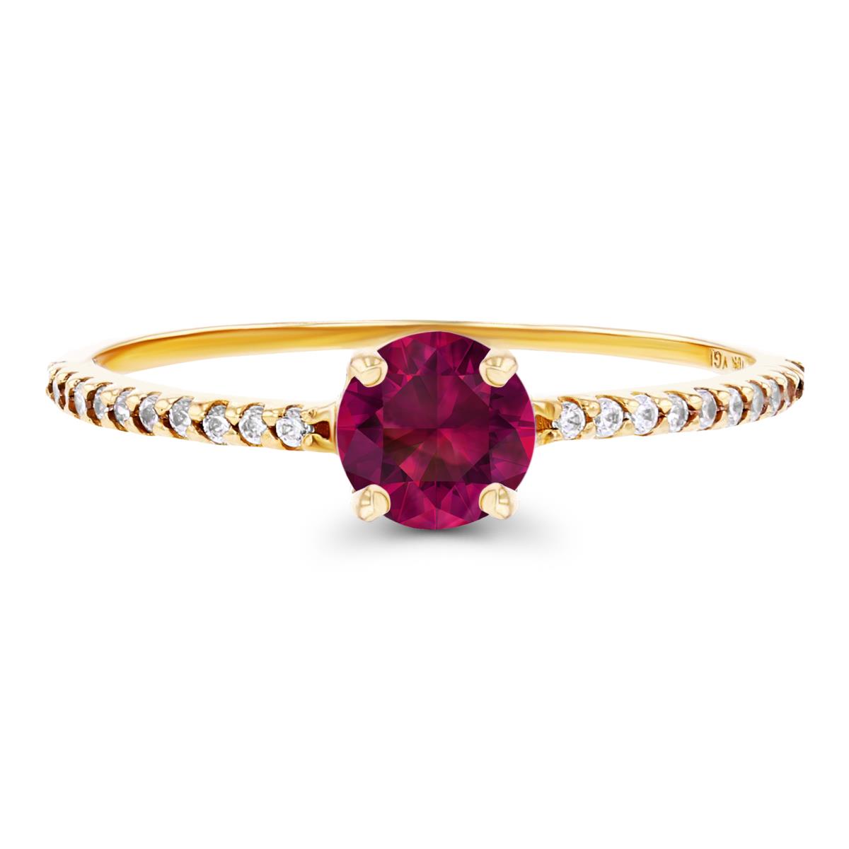 14K Yellow Gold  5mm Created Ruby & Created White Sapphire Sides Engagement Ring