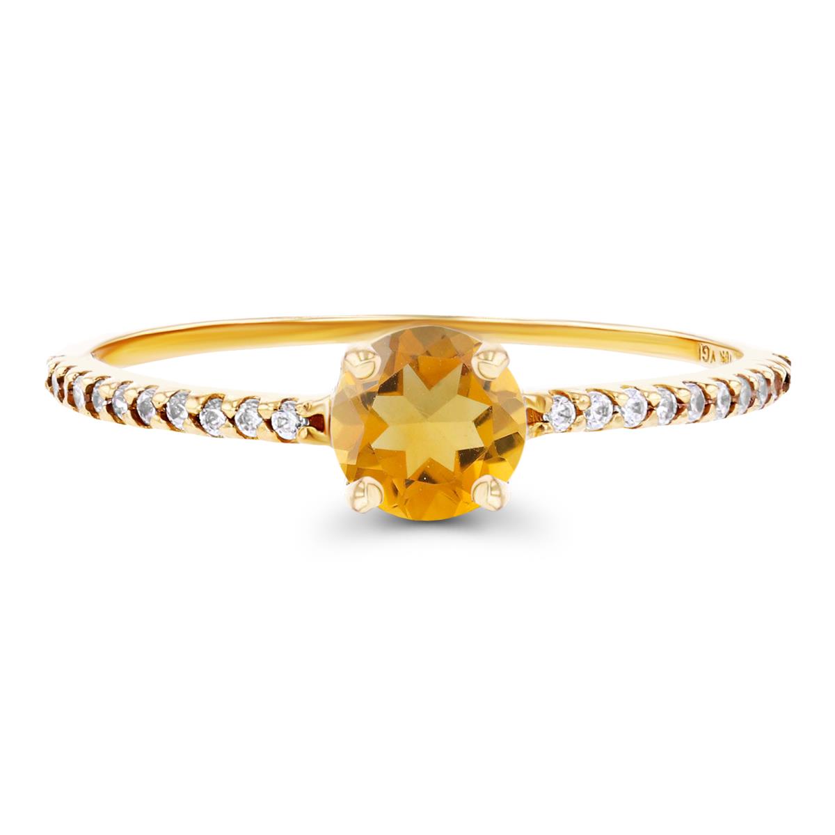 14K Yellow Gold  5mm Citrine & Created White Sapphire Sides Engagement Ring