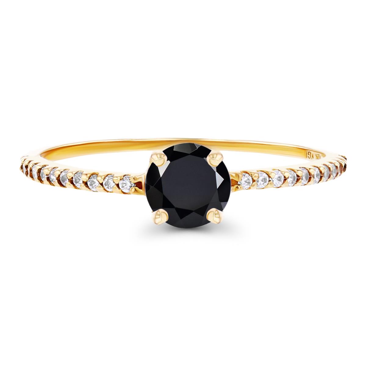 14K Yellow Gold  5mm Onyx & Created White Sapphire Sides Engagement Ring