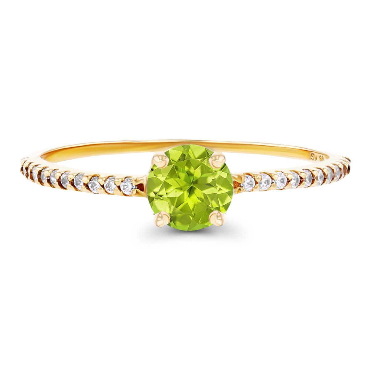 14K Yellow Gold  5mm Peridot & Created White Sapphire Sides Engagement Ring