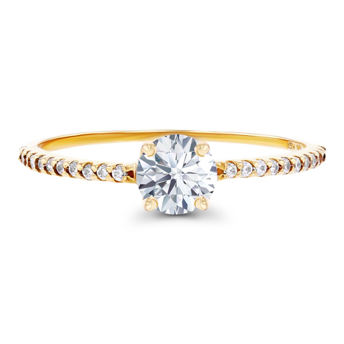14K Yellow Gold  5mm Created White Sapphire Sides Engagement Ring