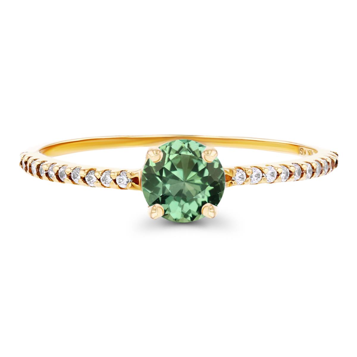 14K Yellow Gold  5mm Created Green Sapphire & Created White Sapphire Sides Engagement Ring