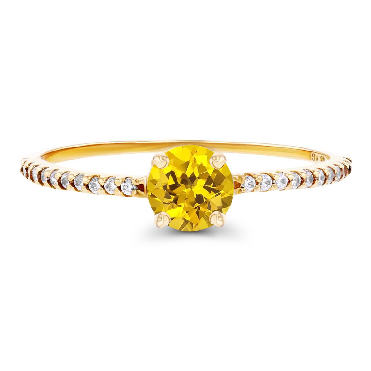 14K Yellow Gold  5mm Created Yellow Sapphire & Created White Sapphire Sides Engagement Ring