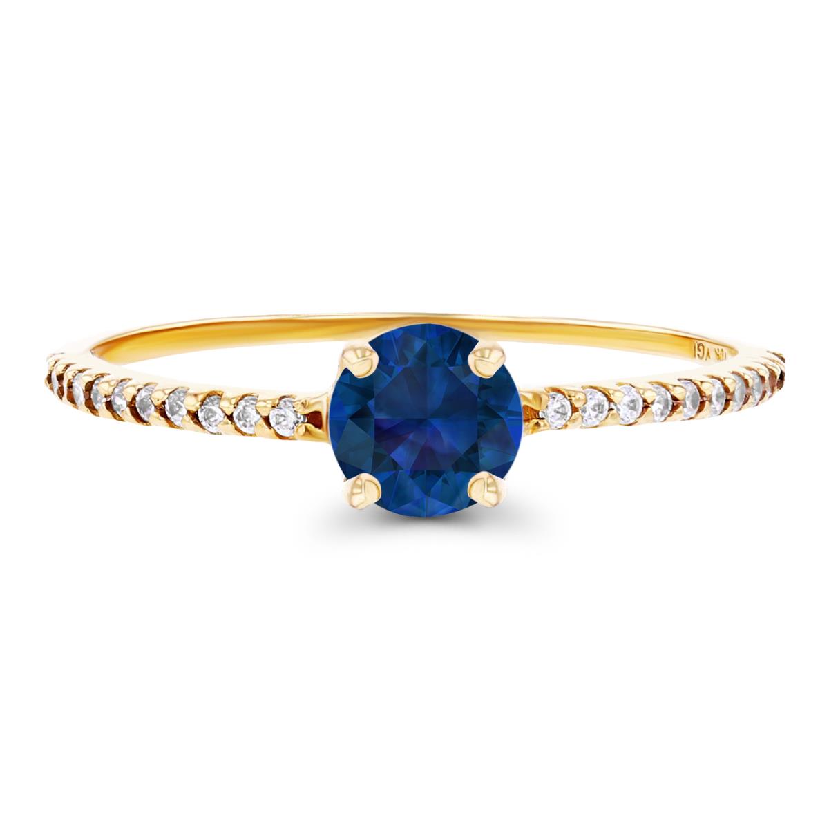 14K Yellow Gold  5mm Created Blue Sapphire & Created White Sapphire Sides Engagement Ring