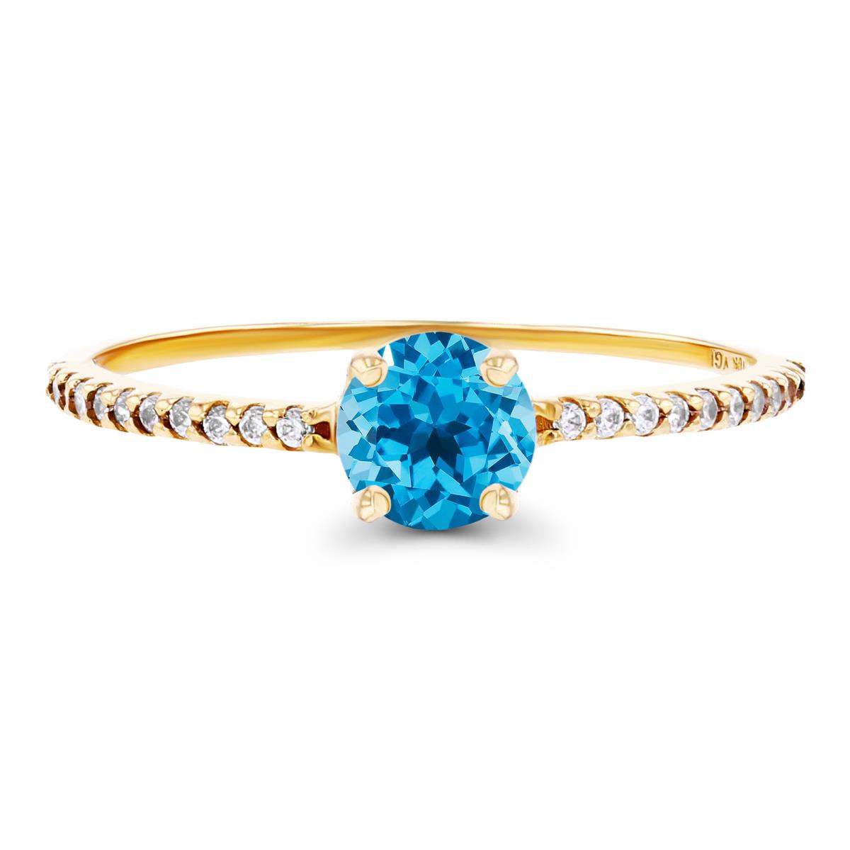 14K Yellow Gold  5mm Swiss Blue Topaz & Created White Sapphire Sides Engagement Ring