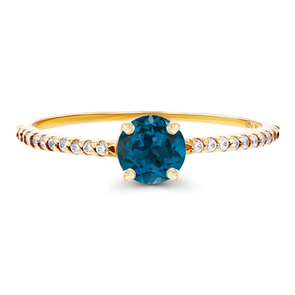 14K Yellow Gold  5mm London Blue Topaz & Created White Sapphire Sides Engagement Ring