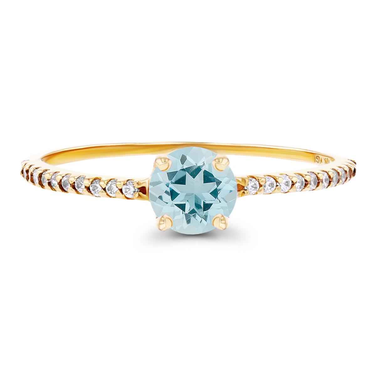 14K Yellow Gold  5mm Aquamarine & Created White Sapphire Sides Engagement Ring