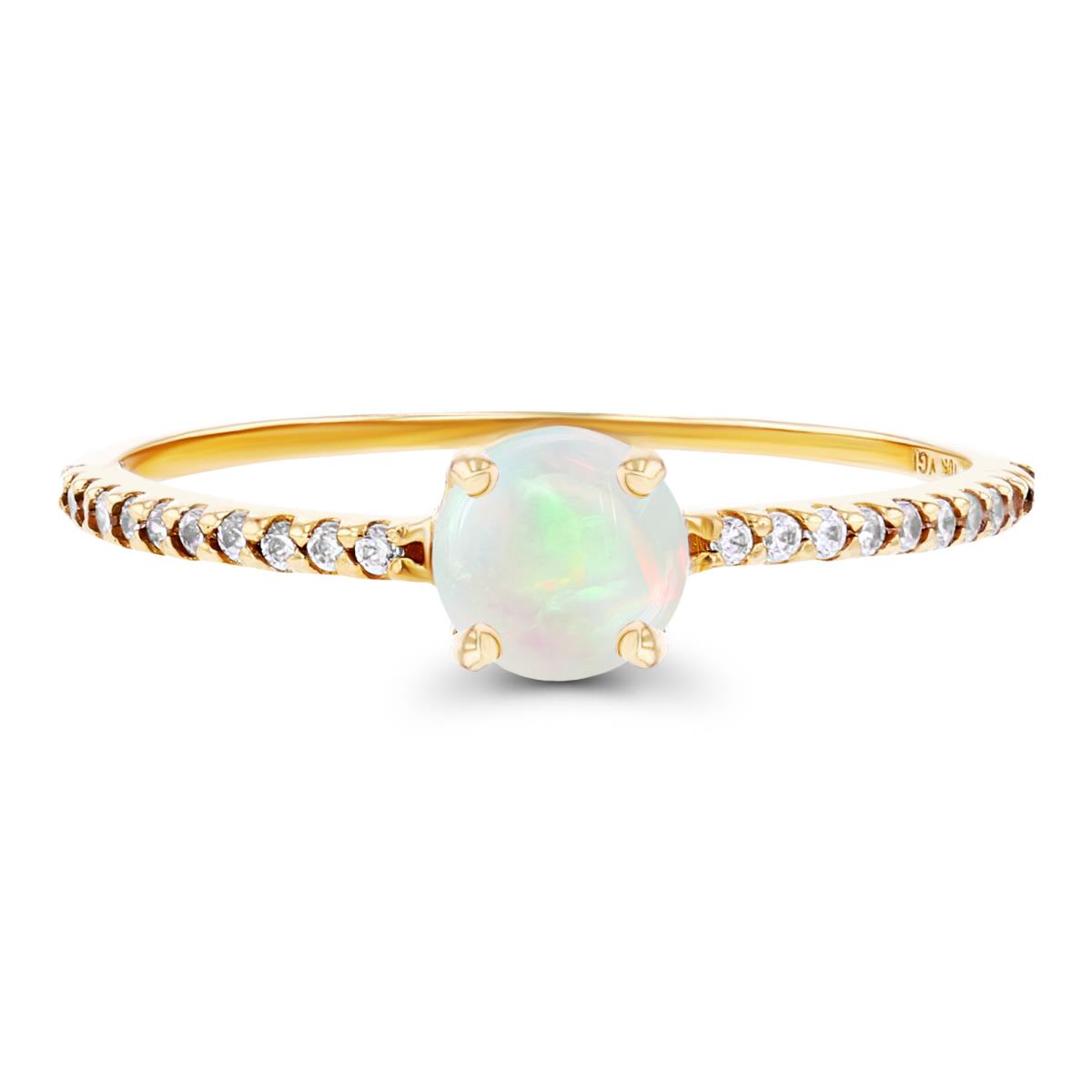 14K Yellow Gold  5mm Opal & Created White Sapphire Sides Engagement Ring