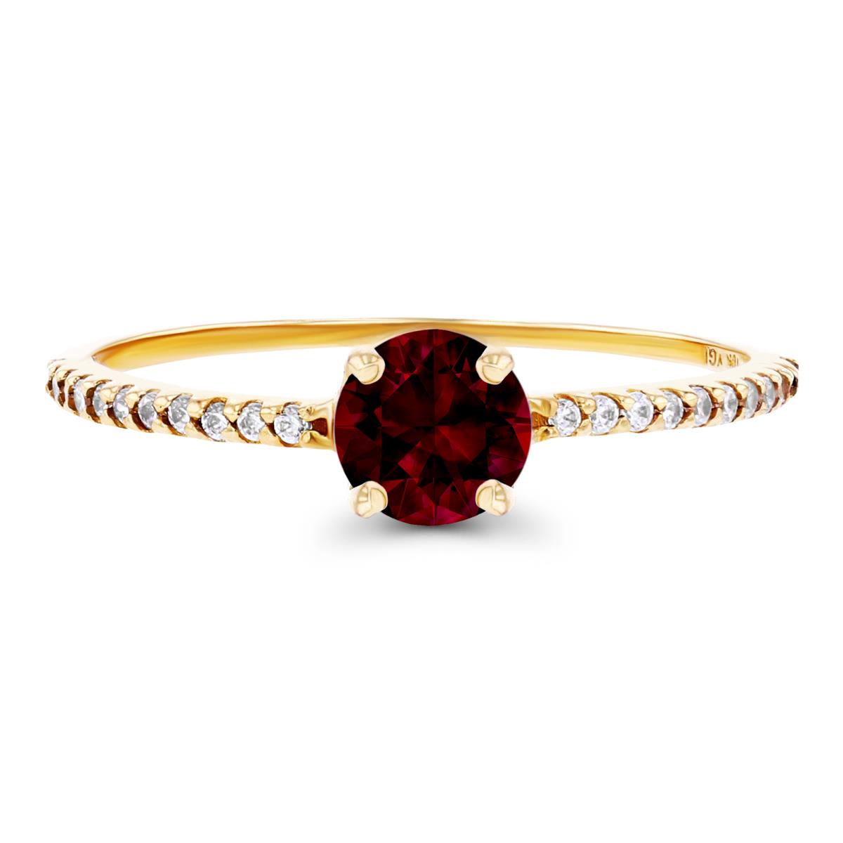 14K Yellow Gold  5mm Garnet & Created White Sapphire Sides Engagement Ring