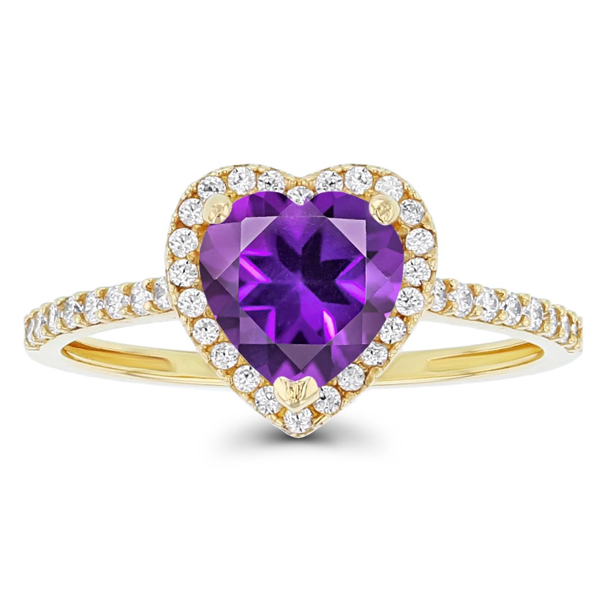 14K Yellow Gold 7mm HS (1.1 ctw )Amethyst & 1/4 ctw Diamond Halo Ring