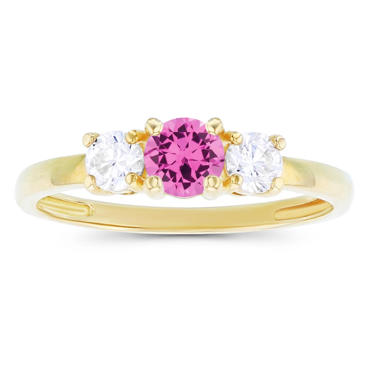 14K Yellow Gold 4.50mm Created Pink Sapphire & 3.50mm Created White Sapphire Sides Ring