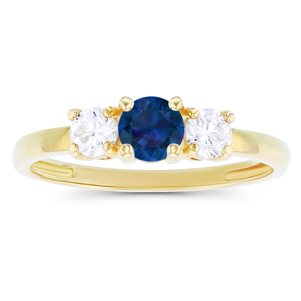 14K Yellow Gold 4.50mm Created Blue Sapphire & 3.50mm Created White Sapphire Sides Ring