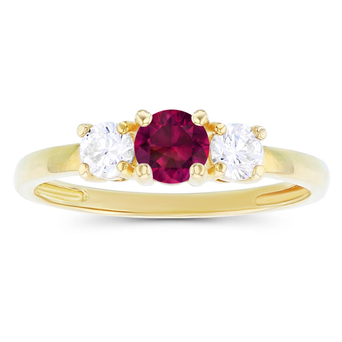 14K Yellow Gold 4.50mm Created Ruby & 3.50mm Created White Sapphire Sides Ring