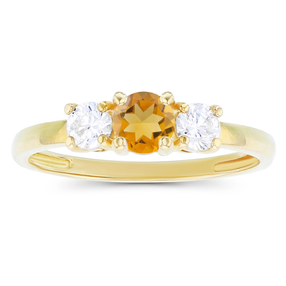 14K Yellow Gold 4.50mm Citrine & 3.50mm Created White Sapphire Sides Ring