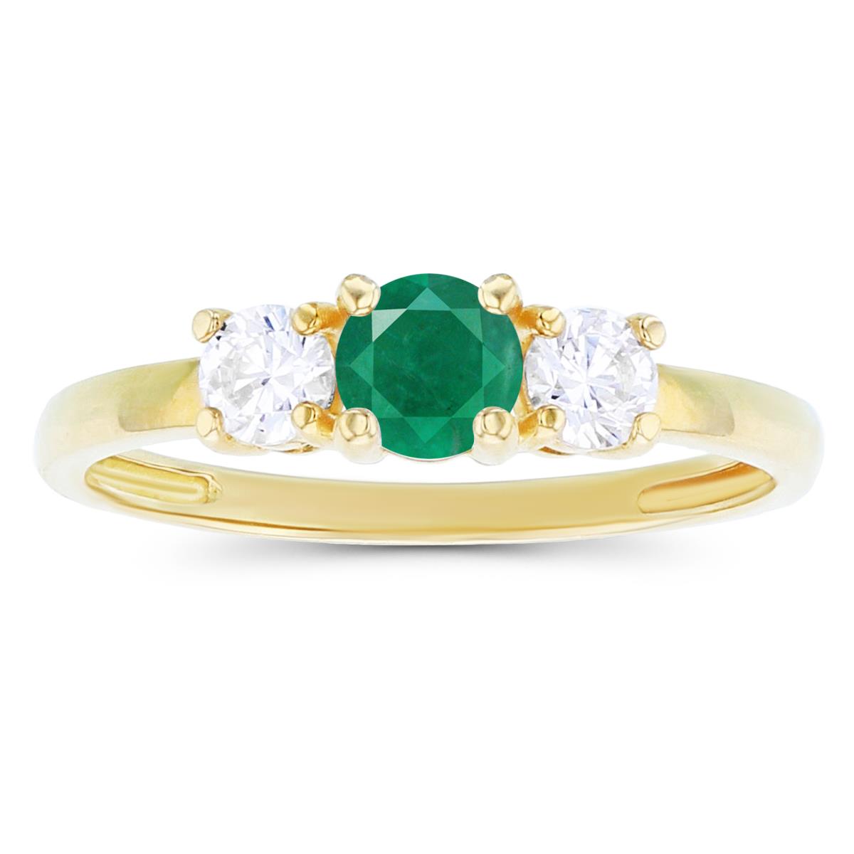 14K Yellow Gold 4.50mm Emerald & 3.50mm Created White Sapphire Sides Ring