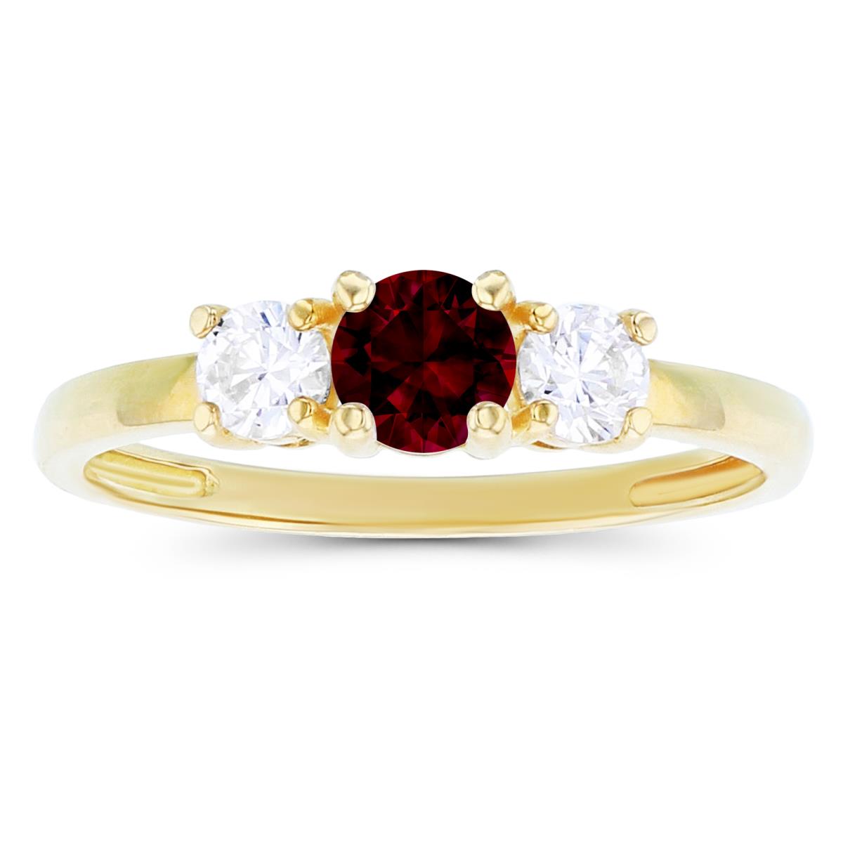 14K Yellow Gold 4.50mm Garnet & 3.50mm Created White Sapphire Sides Ring
