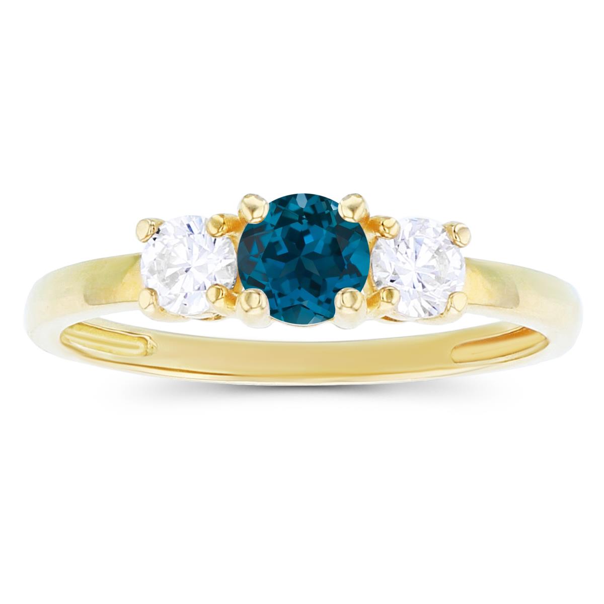 14K Yellow Gold 4.50mm London Blue Topaz & 3.50mm Created White Sapphire Sides Ring