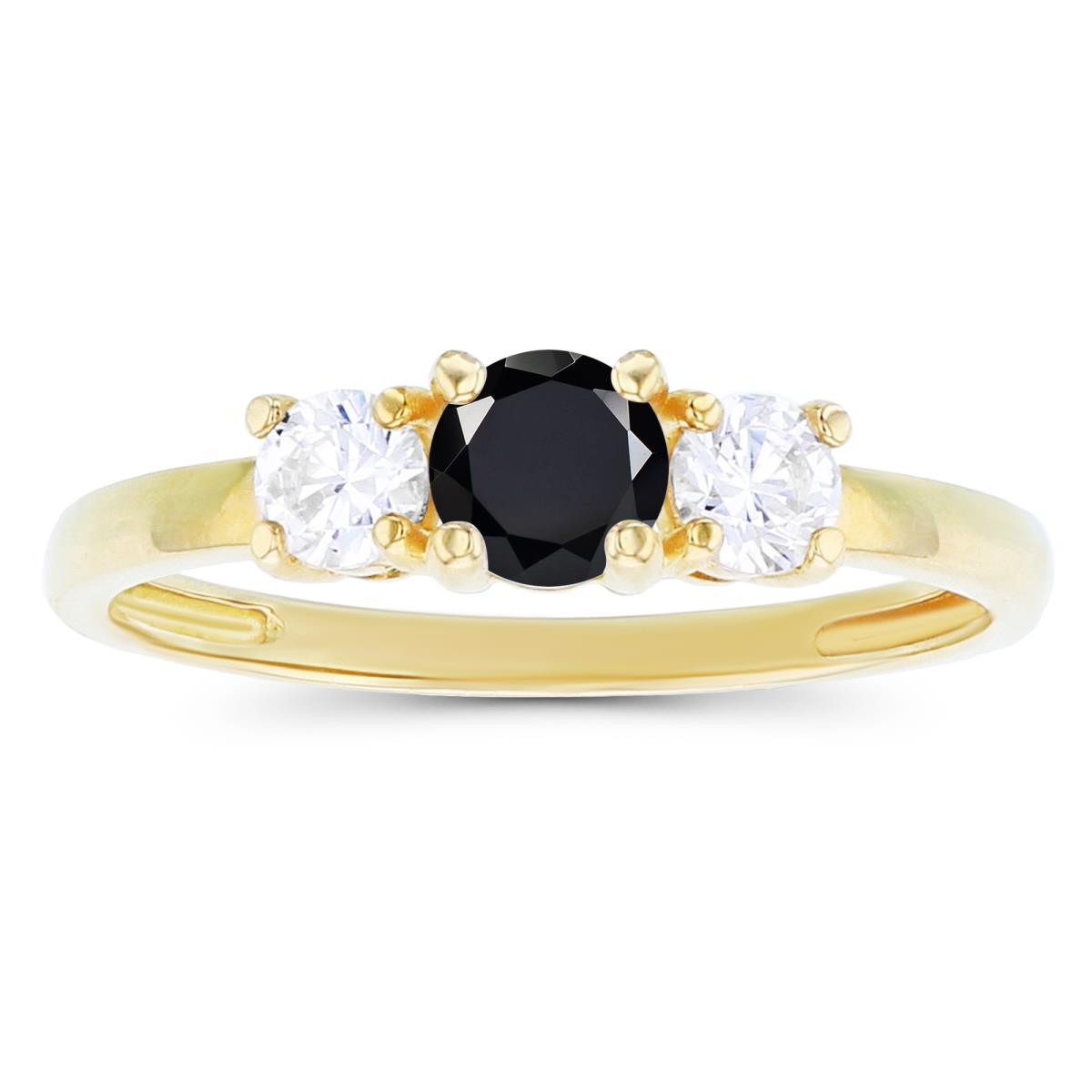 14K Yellow Gold 4.50mm Onyx & 3.50mm Created White Sapphire Sides Ring