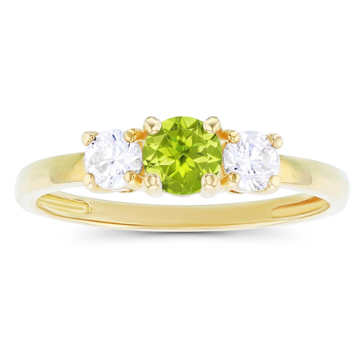 14K Yellow Gold 4.50mm Peridot & 3.50mm Created White Sapphire Sides Ring
