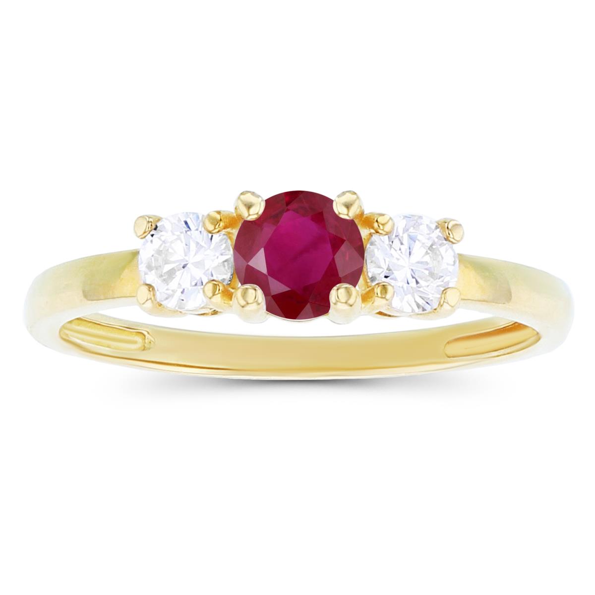 14K Yellow Gold 4.50mm Ruby & 3.50mm Created White Sapphire Sides Ring