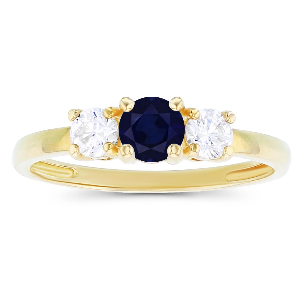 14K Yellow Gold 4.50mm Sapphire & 3.50mm Created White Sapphire Sides Ring