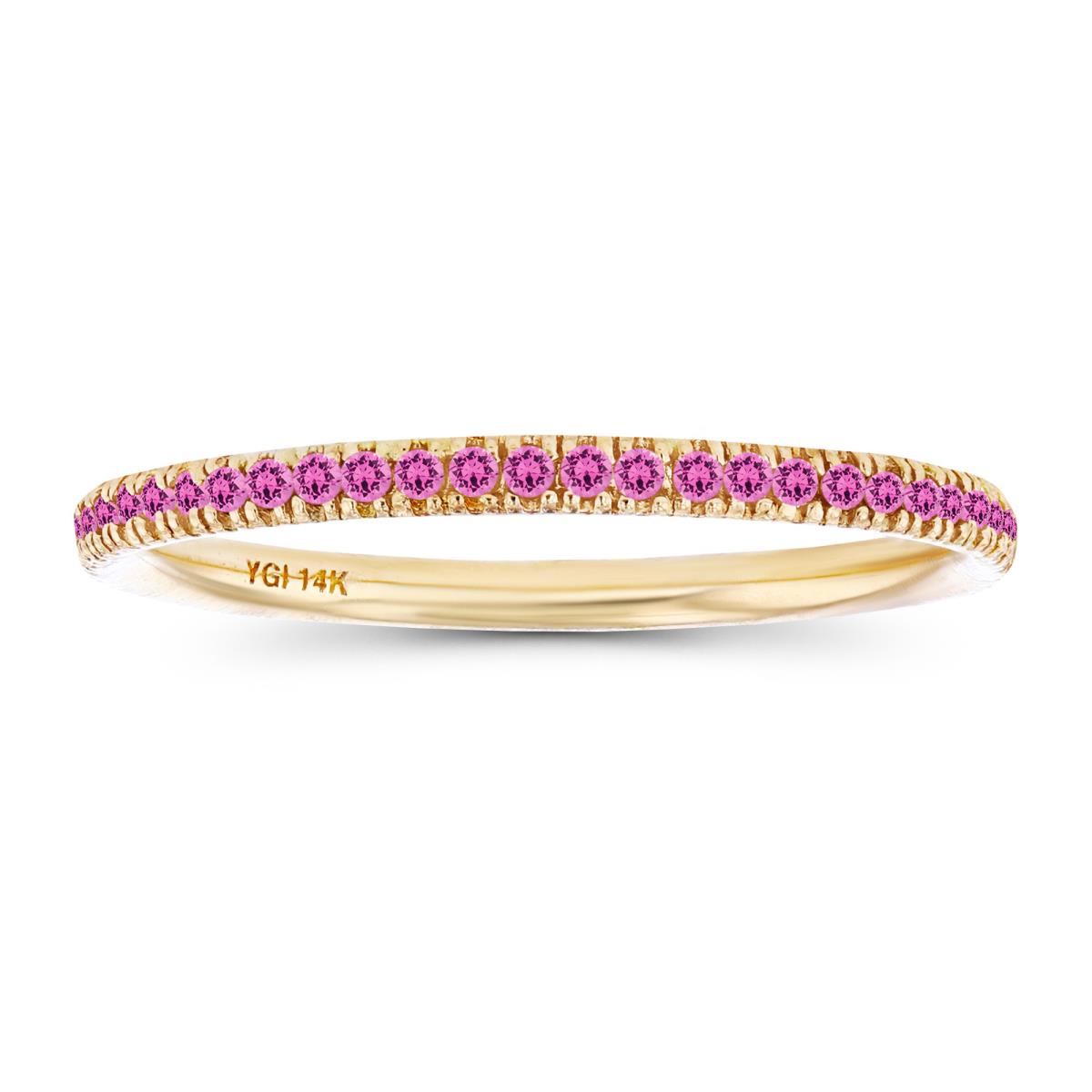 14K Yellow Gold 1mm Round Created Pink Sapphire Eternity Ring