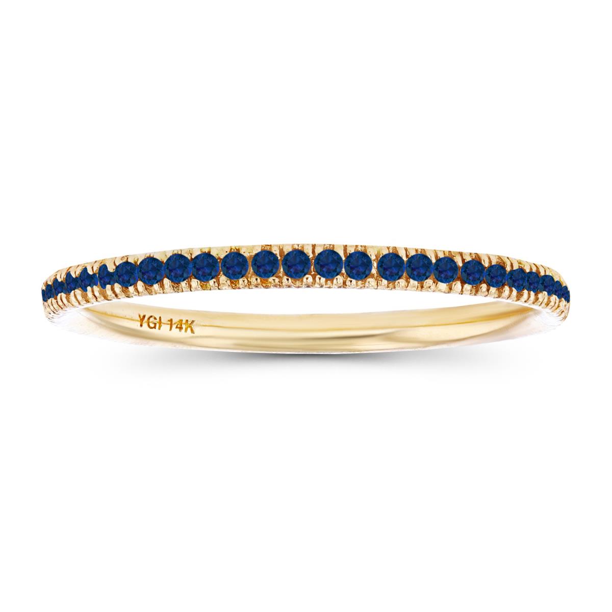 14K Yellow Gold 1mm Round Created Blue Sapphire Eternity Ring