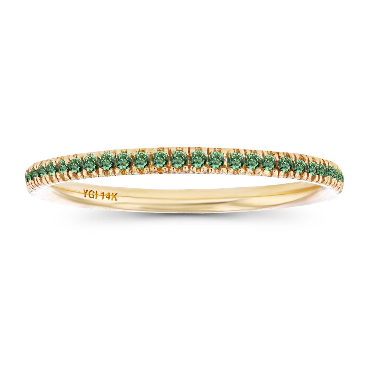 14K Yellow Gold 1mm Round Created Green Sapphire Eternity Ring