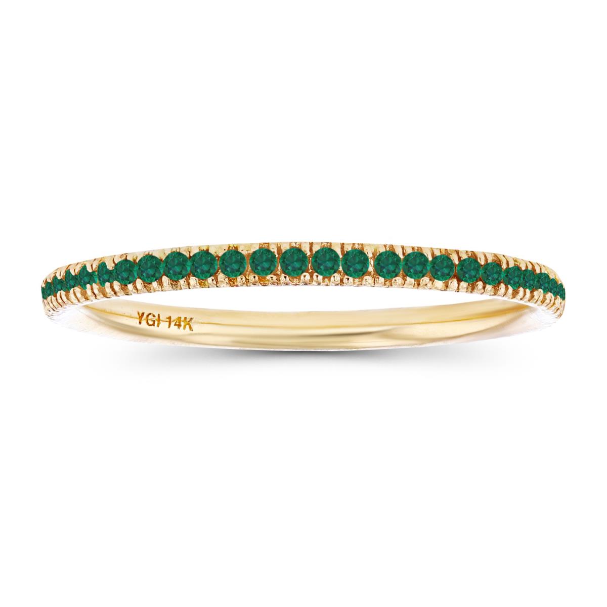 14K Yellow Gold 1mm Round Created Emerald Eternity Ring