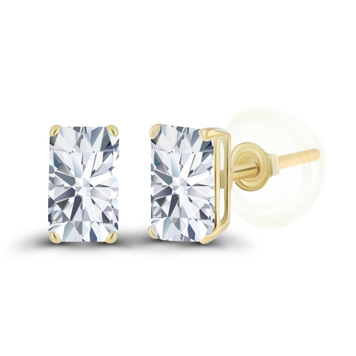 14K Yellow Gold 5x3mm Octagon Created White Sapphire Basket Stud Earrings with Silicone Backs