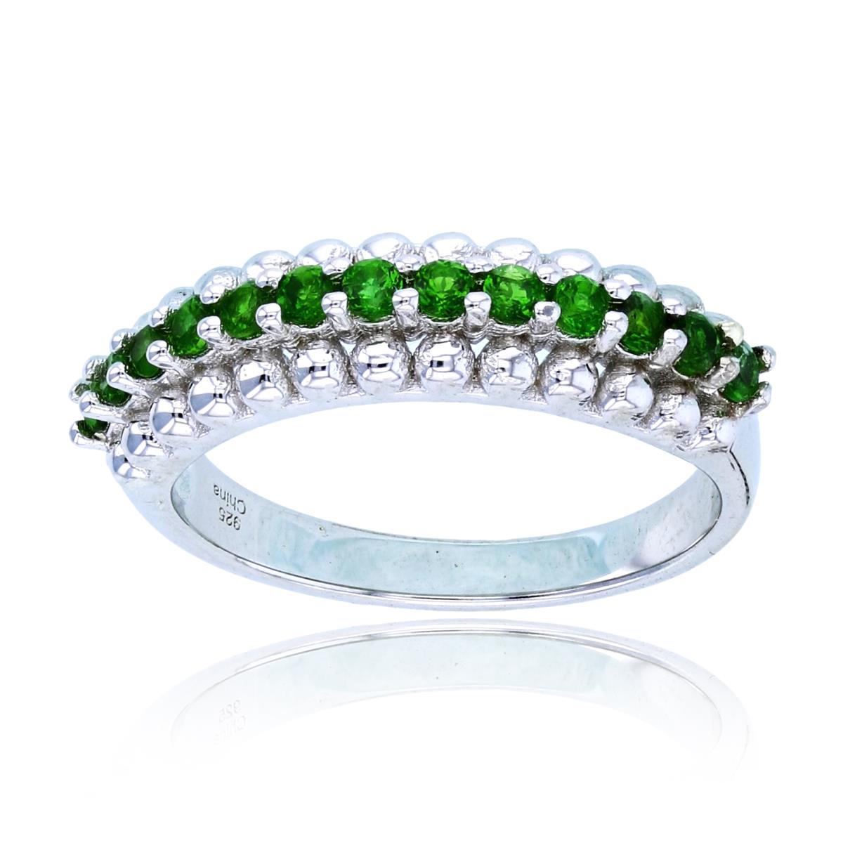 Sterling Silver Rhodium 2mm Rnd Chrom Diopside Center Row Beaded Band 